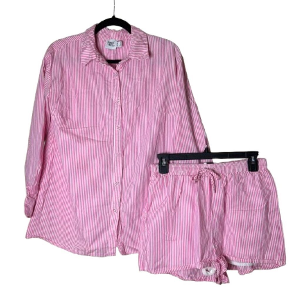 PRINCESS POLLY Pink Striped 2 Piece Set Boxer Shorts & Button Up Size 2 Small